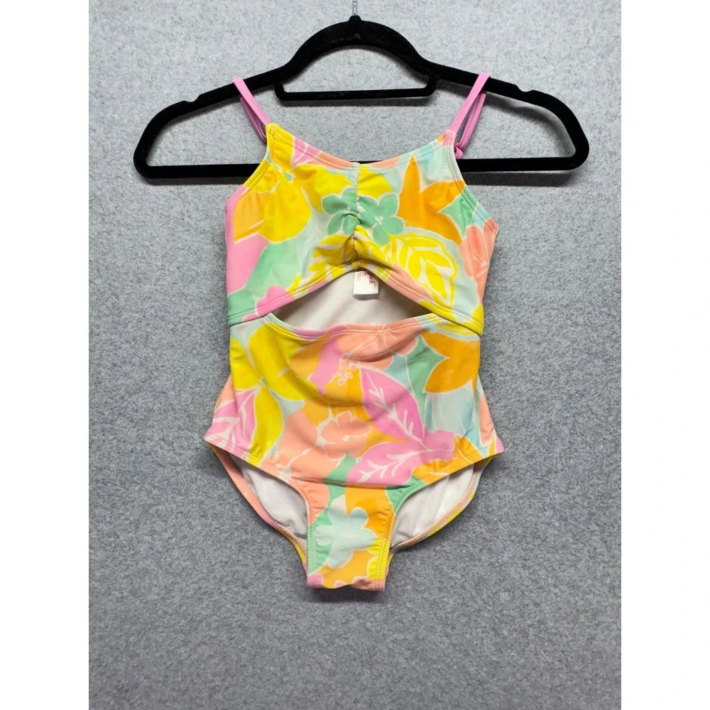 Cat & Jack Girls Tropical Floral Cutout One Piece Swimsuit Multicolor Size M‎ 8